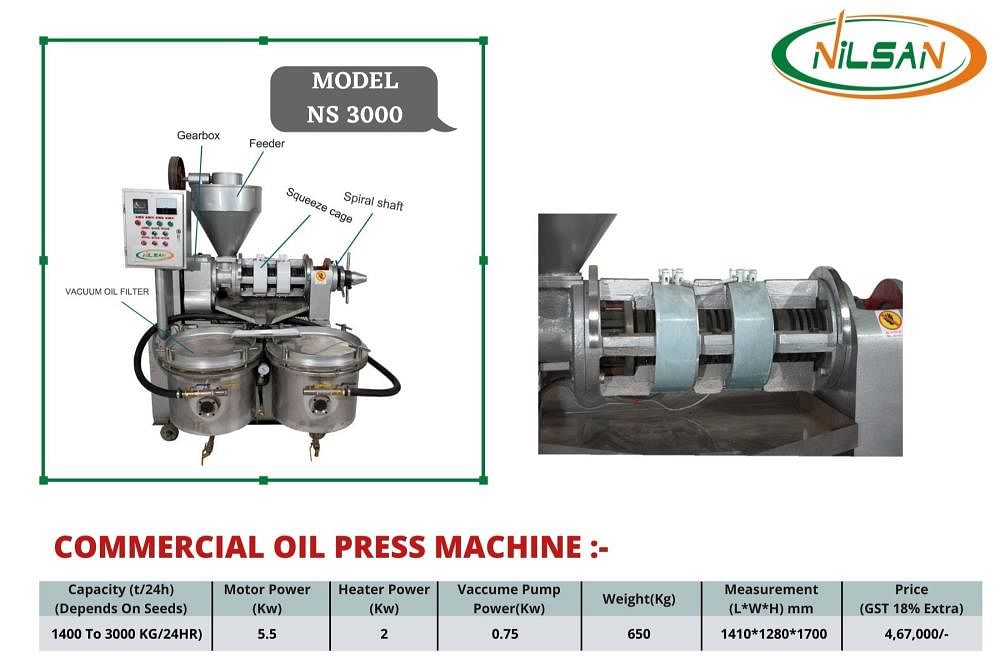 Commercial Expeller Sesame Oil Extraction Machine, Capacity: 3 Ton/Day