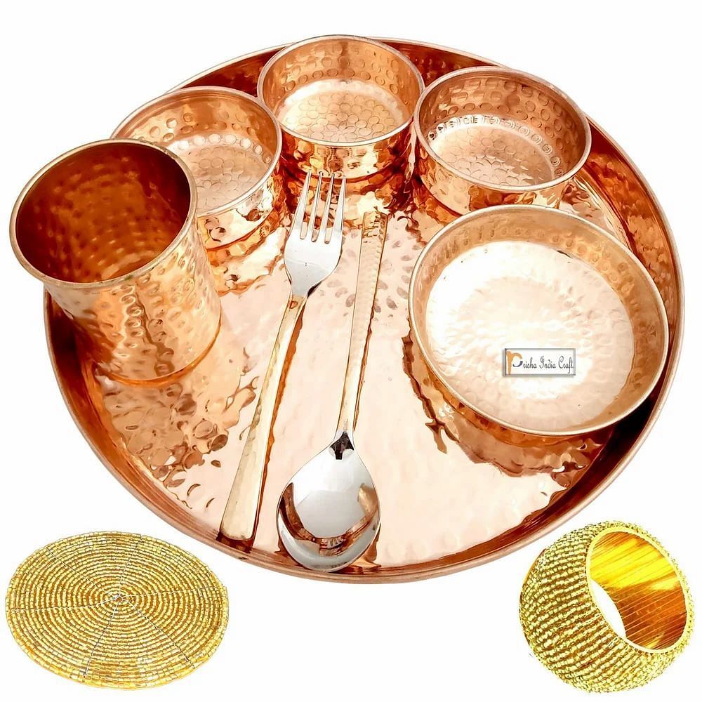 Copper Dinner Thali Set, No. of Pieces: 7