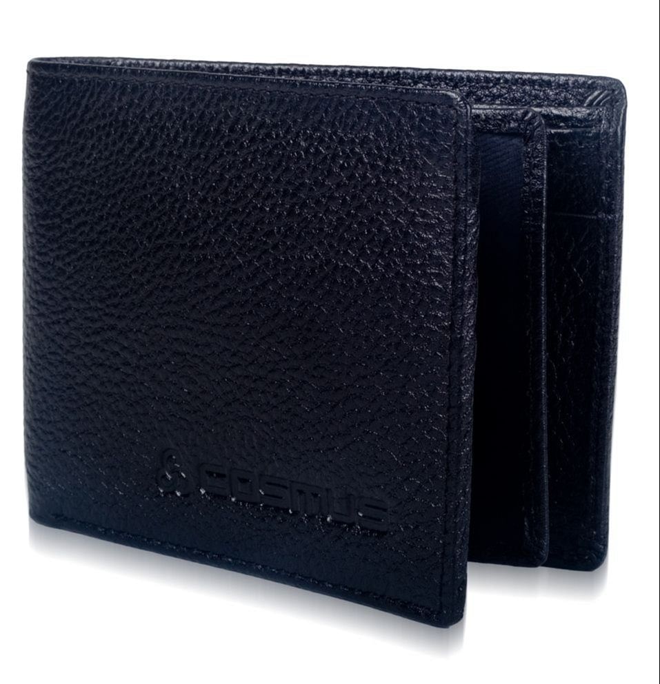 Cosmus Black Mens Leather Wallet, Card Slots: 6