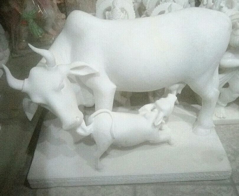 Cow And Child Marble Statue