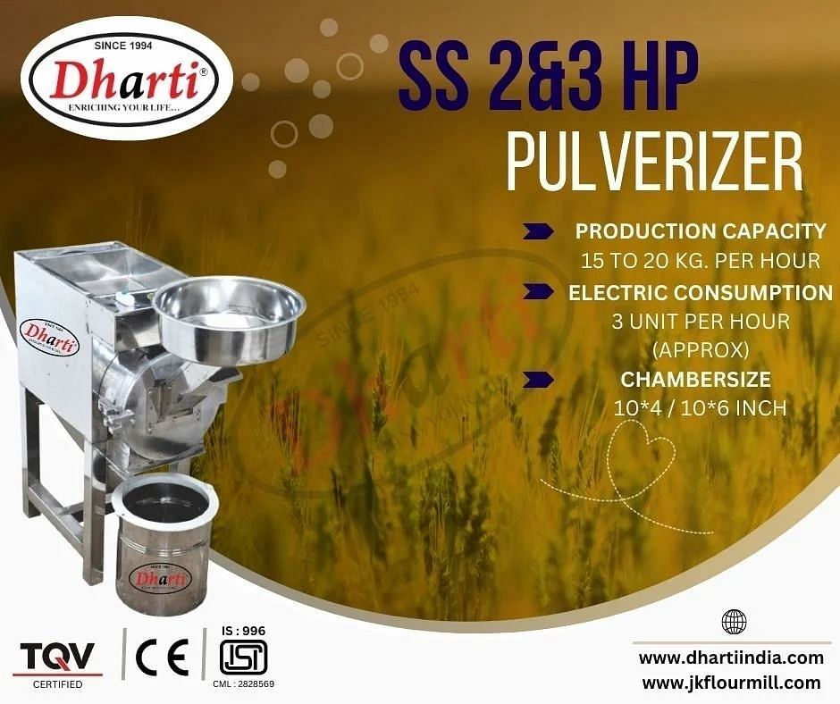 Dharti Automatic 2 IN 1 PULVERIZER FOR GRAIN & MASALA 2 HP, Up to 50 kg/hr, 30 Kg/hr