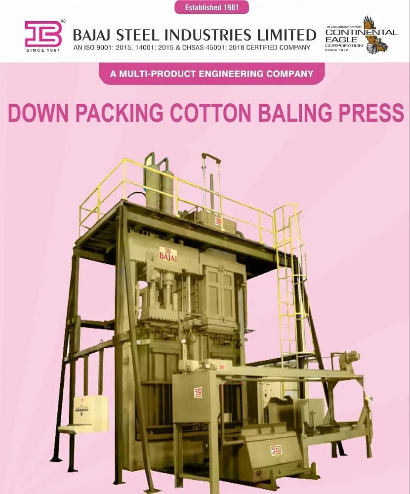 Down Packing Cotton Baling Press, Automation Grade: Automatic, Capacity: 5,8,10,15,20,25,30,35,45 & 60 Bales Per Hour