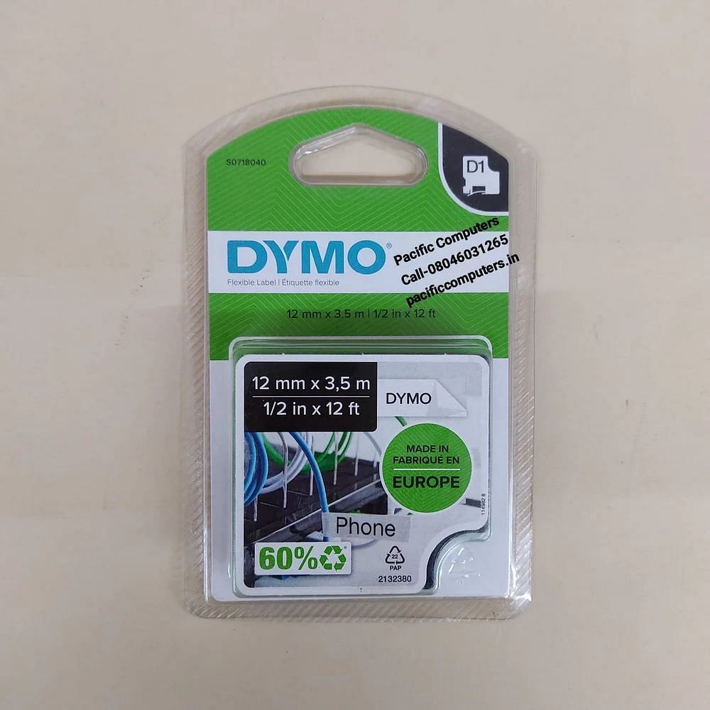 Dymo S0718040 16957 D1 Flexible Nylon Tape 12mm x 3,5m Black on White