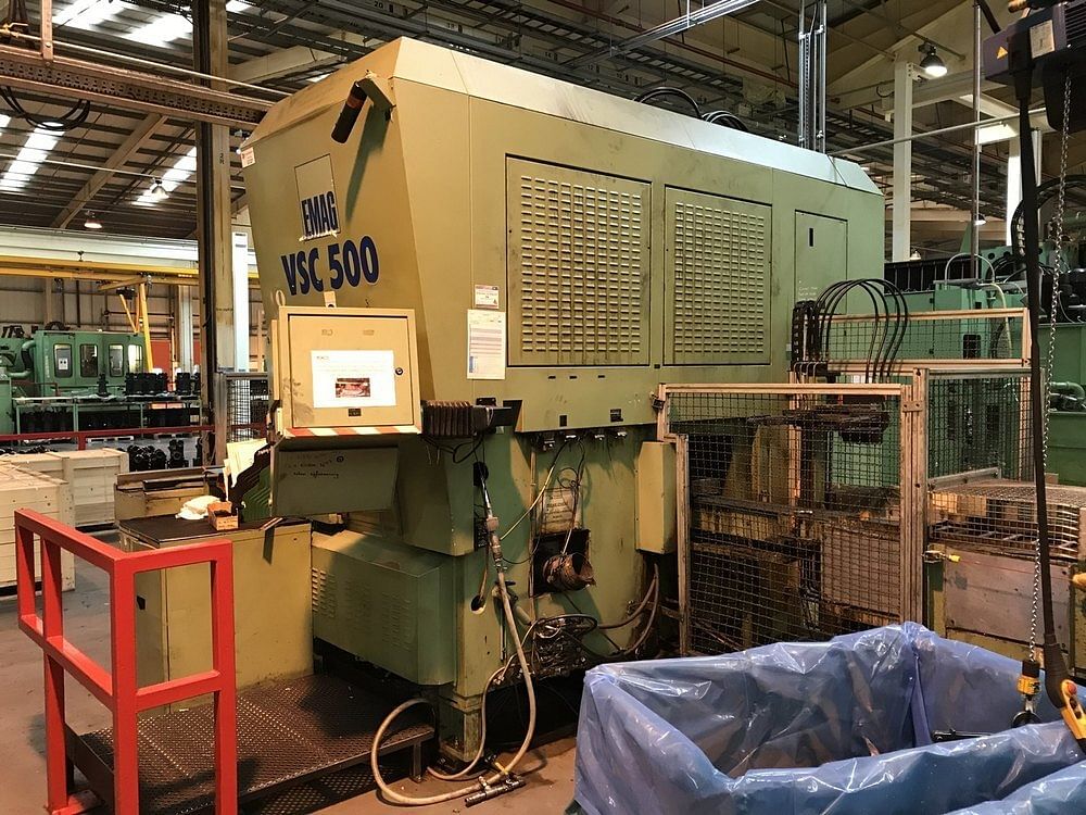 EMAG VSC500 CNC Vertical Turning Machine With An Inverted Work Spindle That Traveled The Main Axes