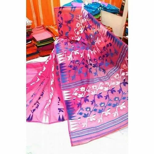 Embroidered Party Wear Jamdani Saree, Packaging Type: Packet