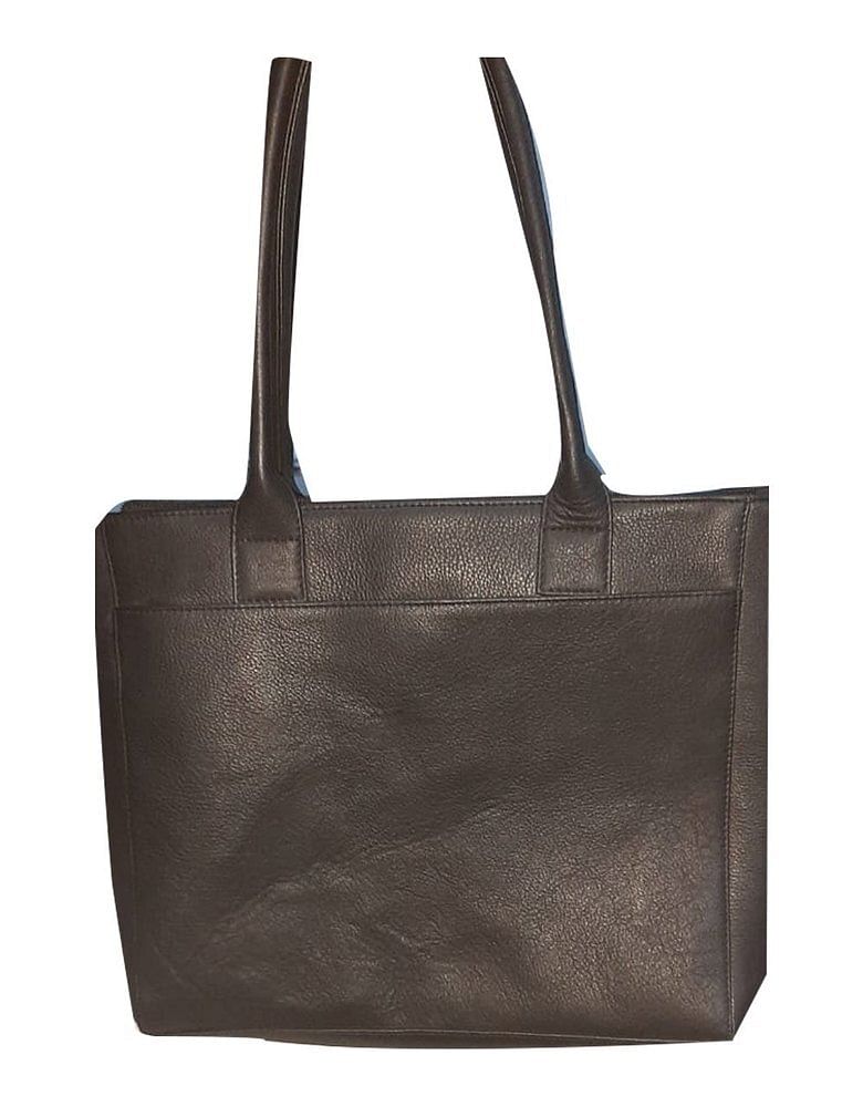 Fancy Black Ladies Leather Tote Handbags, Size: 15x12x3.5inch