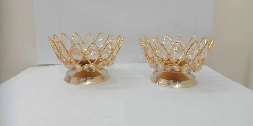 Festivals Lotus Brass with Crystal Table Diya