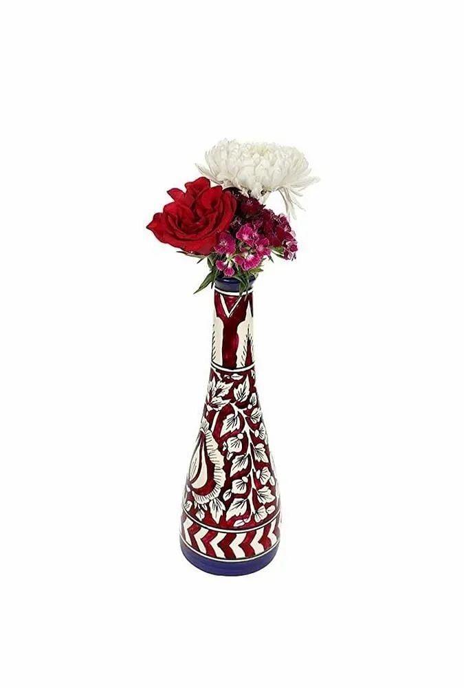 Floral Red Ceramic Flower Pot, Size: 9 Inch (height)