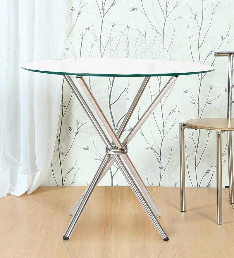 Fort Stainless Steel Cross Leg Table Stand with Glass, For Resturant