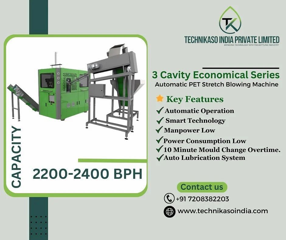 Fully Automatic 3 Cavity Pet Blowing machine, 200ml-2250ml, Production Capacity (Bottles/Hr): 2800