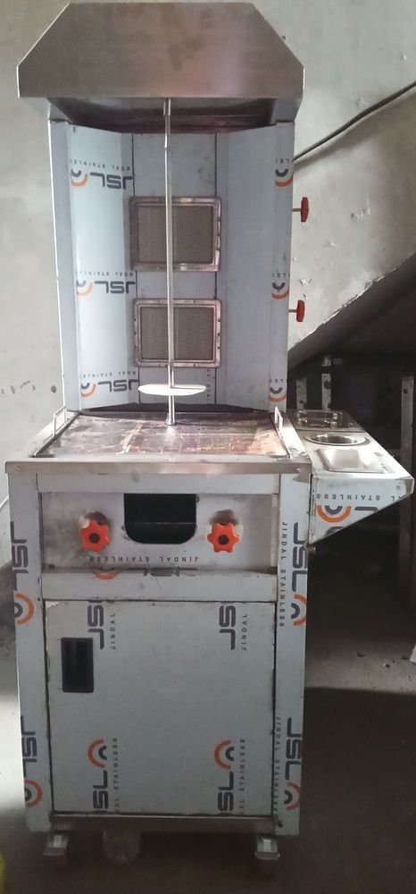 Gas Two Burner Shawarma Machine Standing With Hot Plate & Trolly