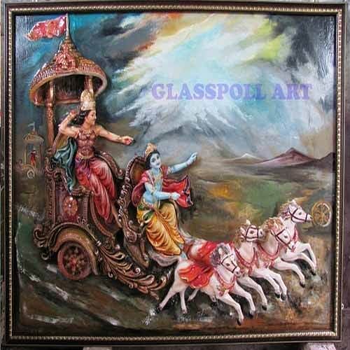 GLASSPOLL ART FIBER Krishn Arjuna 3d Wall Hanging, Size: H 4 Ft X L 6 Feet