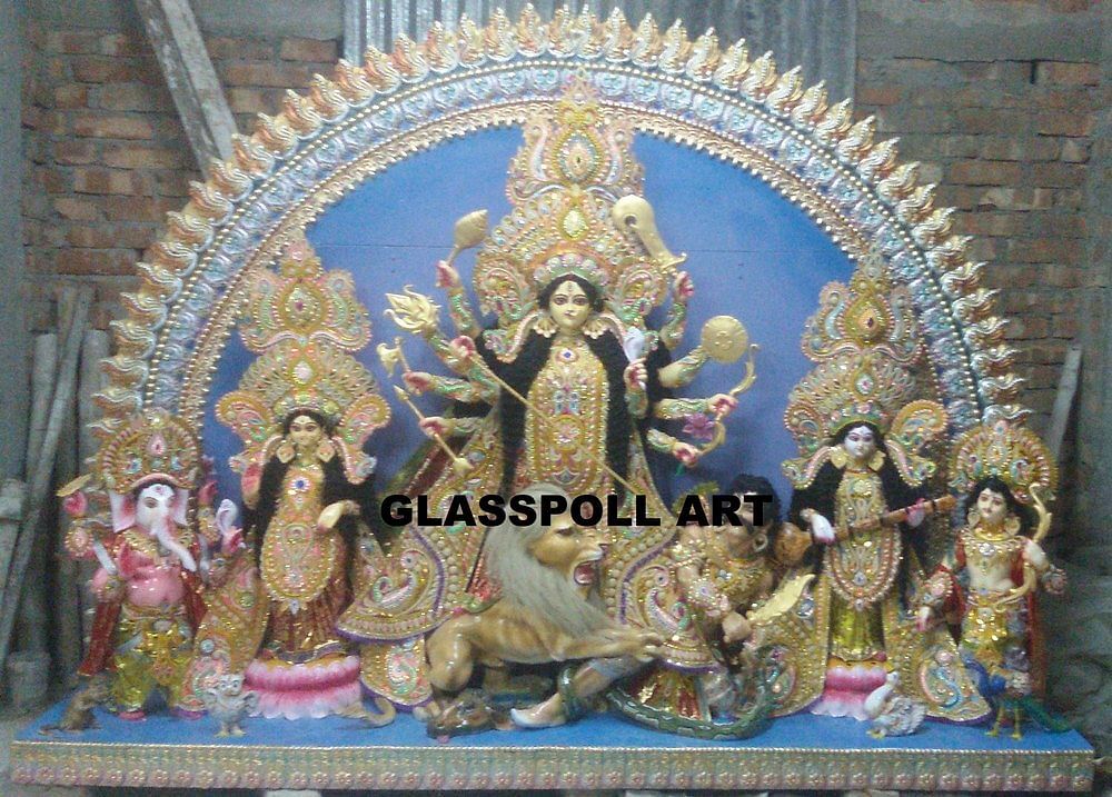 Glasspoll Art Multicolor Ak Chali Fiberglass Durga Idol, For Interior Decor, Size/Dimension: H 72