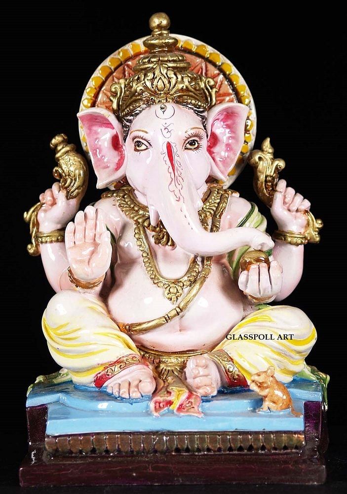 Glossy Finish Multicolor Fiberglass Ganesha Statue