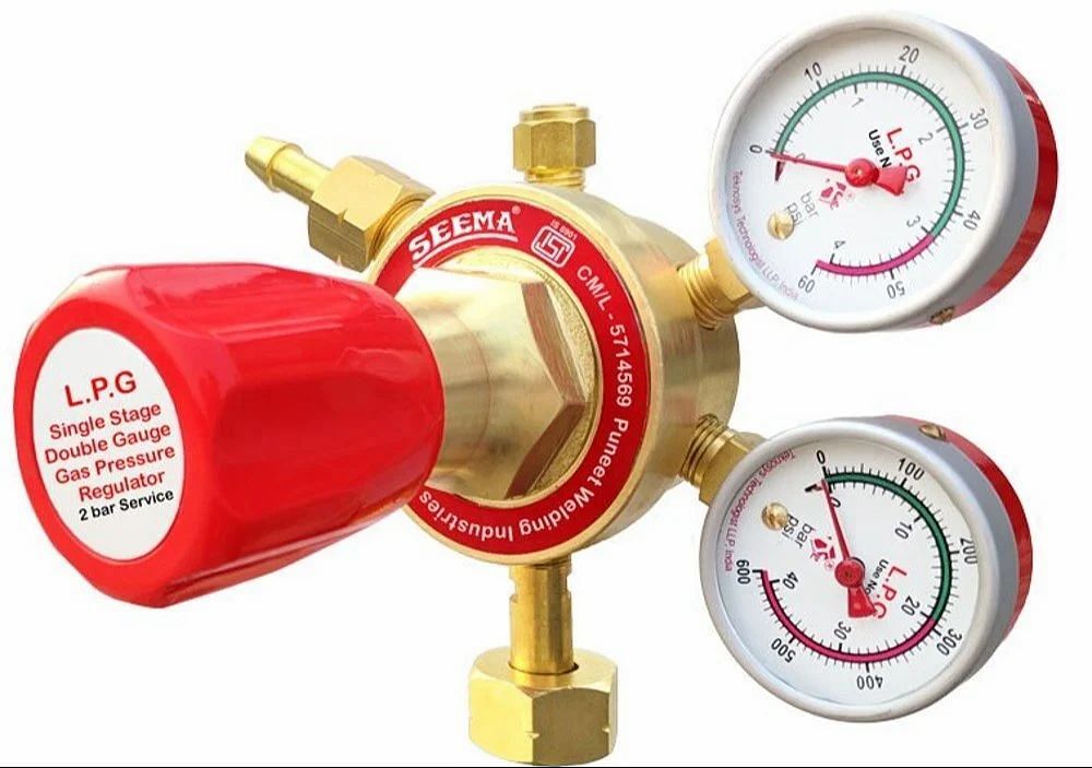 Golden & Red SEEMA Single Stage Double Gauge L.P.G Pressure Regulator