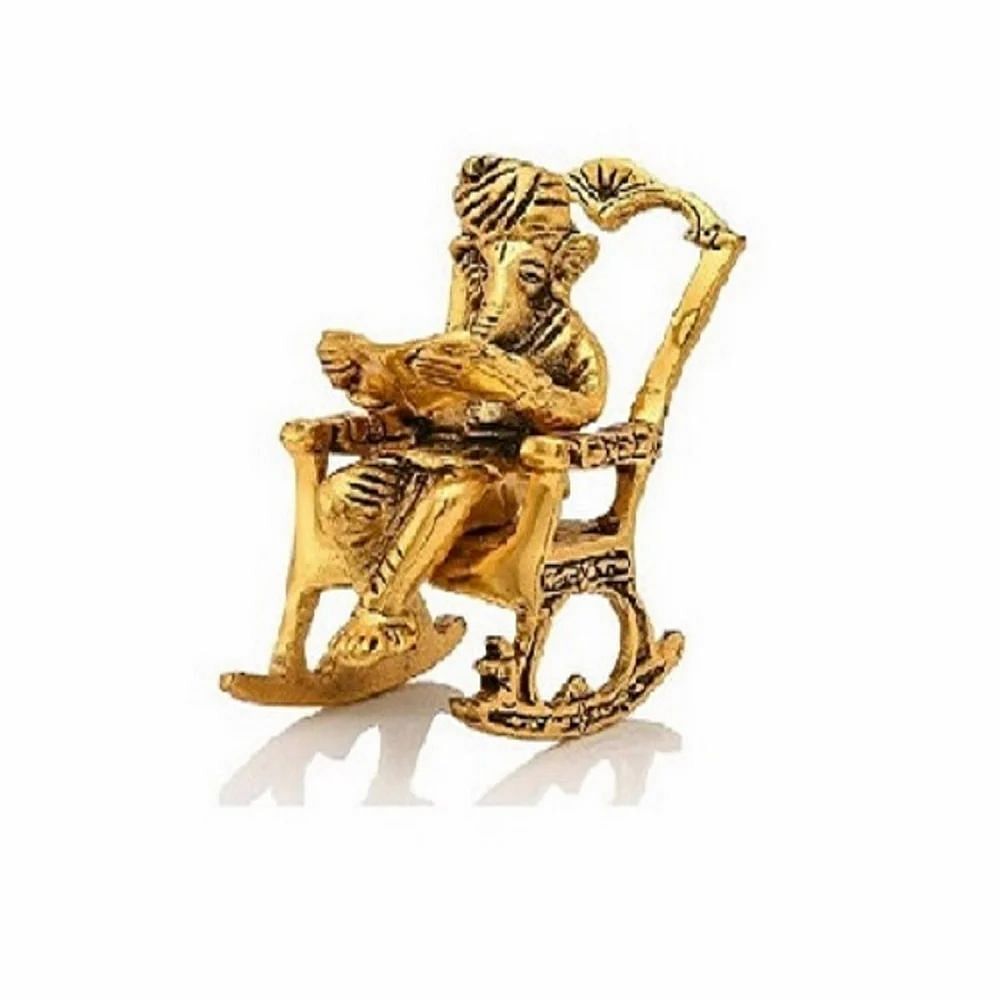 Golden Brass Chair Ganesh With Book Idol, Size/Dimension: 9 cm Approx, 12 cm