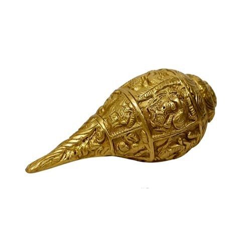 Golden Gold Plated Brass Shankh, For Pooja, Size: 16 Inch