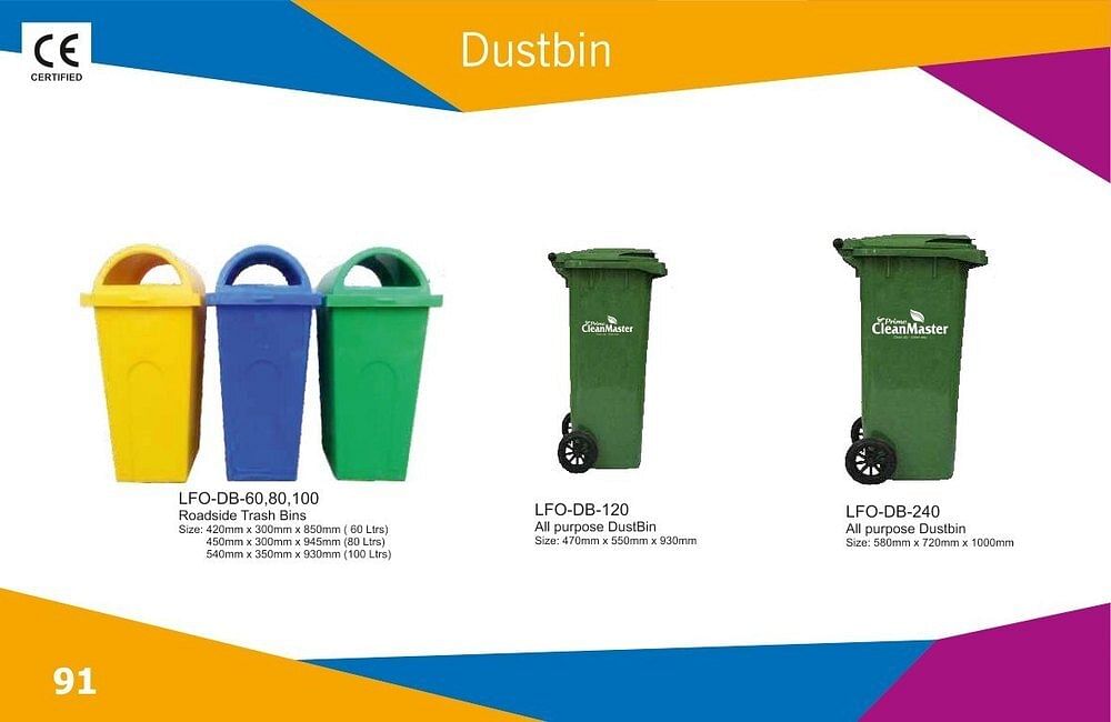 Green Plastic Dustbin, Size: 420x300x850 mm, Capacity: 60 Ltrs