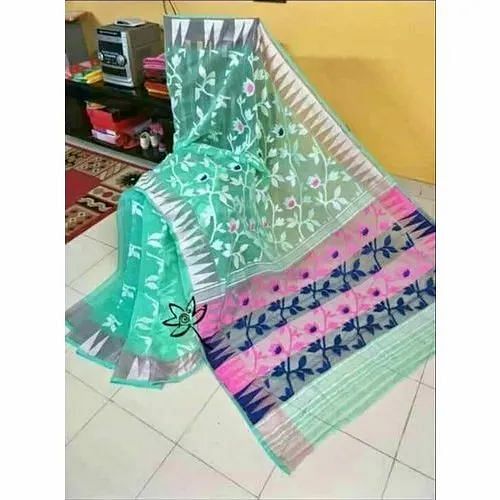 Green same as saree mtrl Fashion Jamdani Saree, 5.5 M (separate Blouse Piece), Packaging Type: Packet