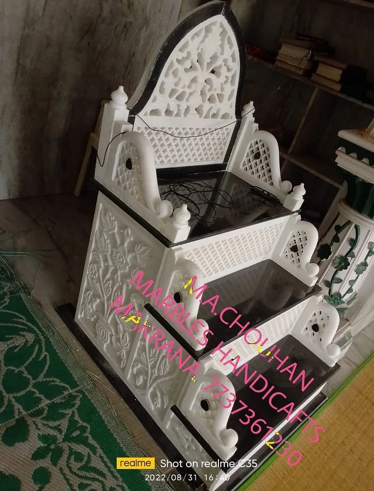 Handmade Carved White and Granite marble masjid mimber