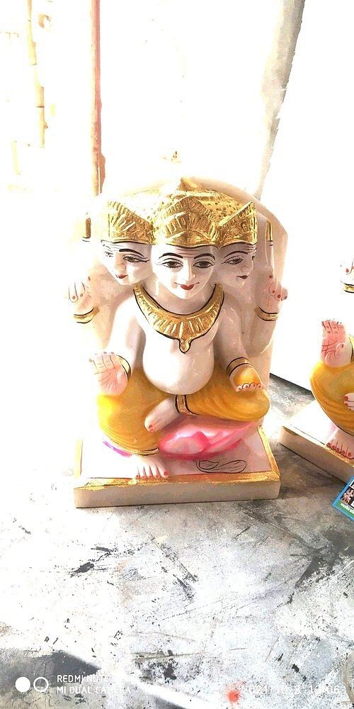 Hindu Golden White Marble Shiv Parivar Statue Size 11 Inch, For Temple