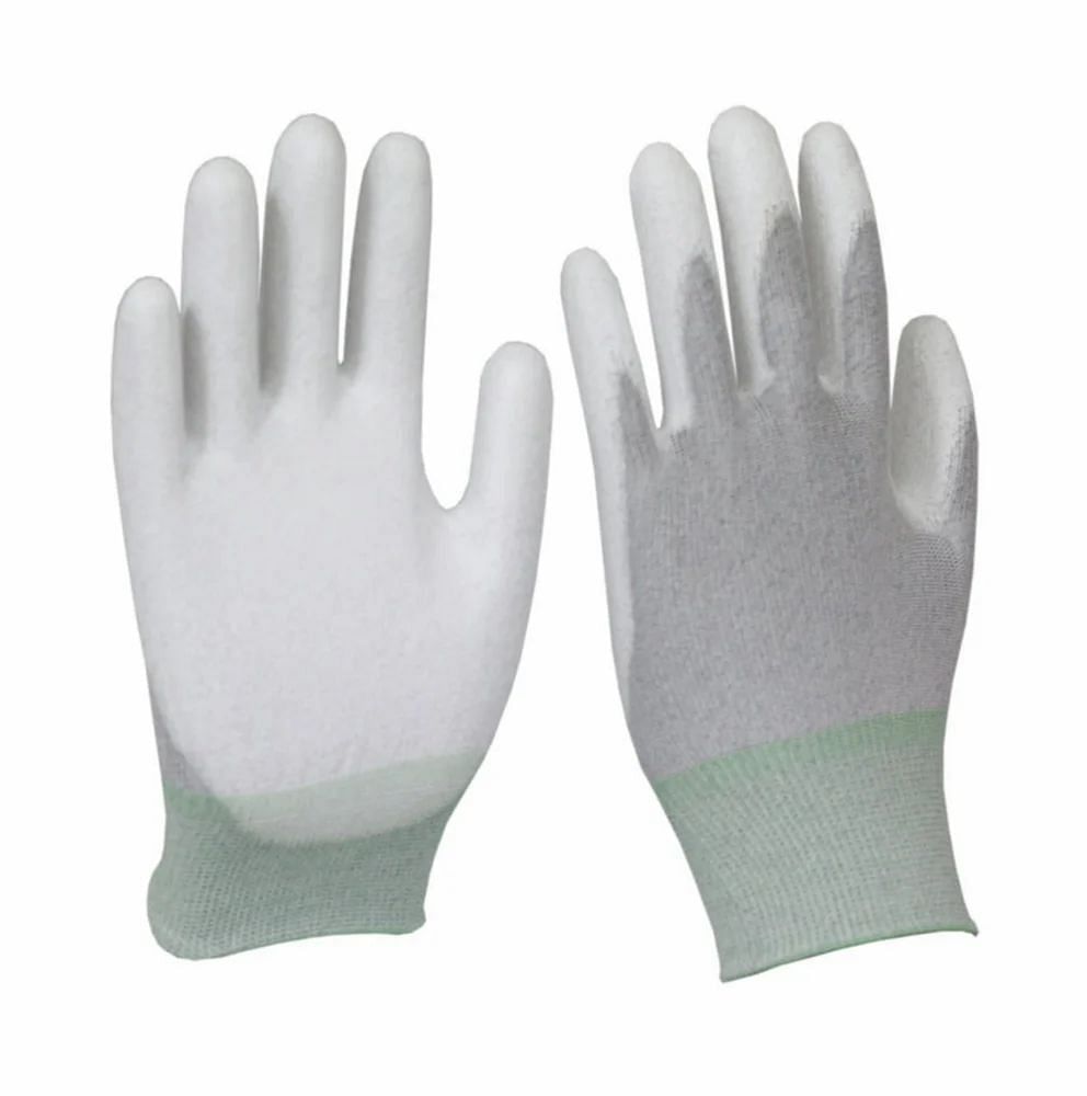 Hosiery Plain White ESD PU Palm Fit Glove, Size: Medium