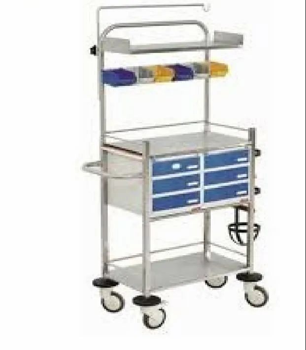 Hospital Use Stainless Steel Crash Cart Trolley, Polished