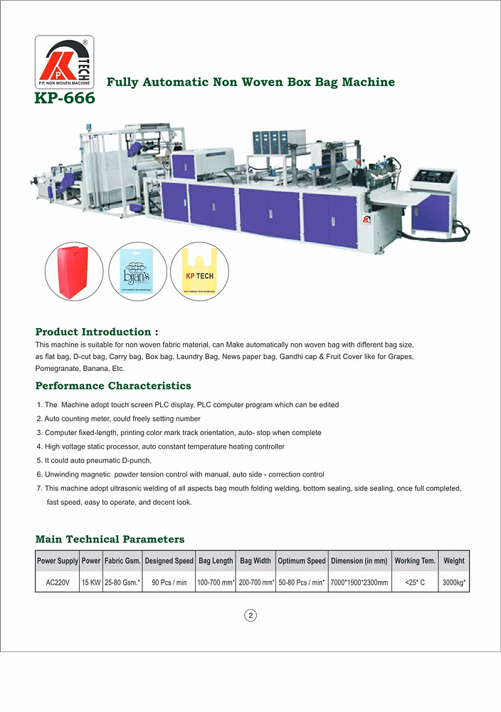 KpTech Automatic Non Woven Bag Making Machine, Capacity: 6000 bags per hour