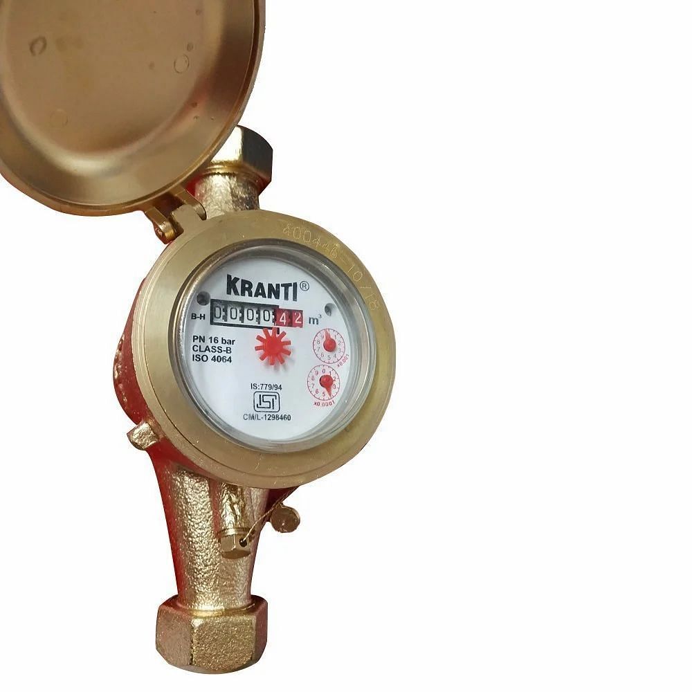 KRANTI MAKE Single Jet Brass Body Water Meter, For Industrial, Size: 0.5 - 2 Inch