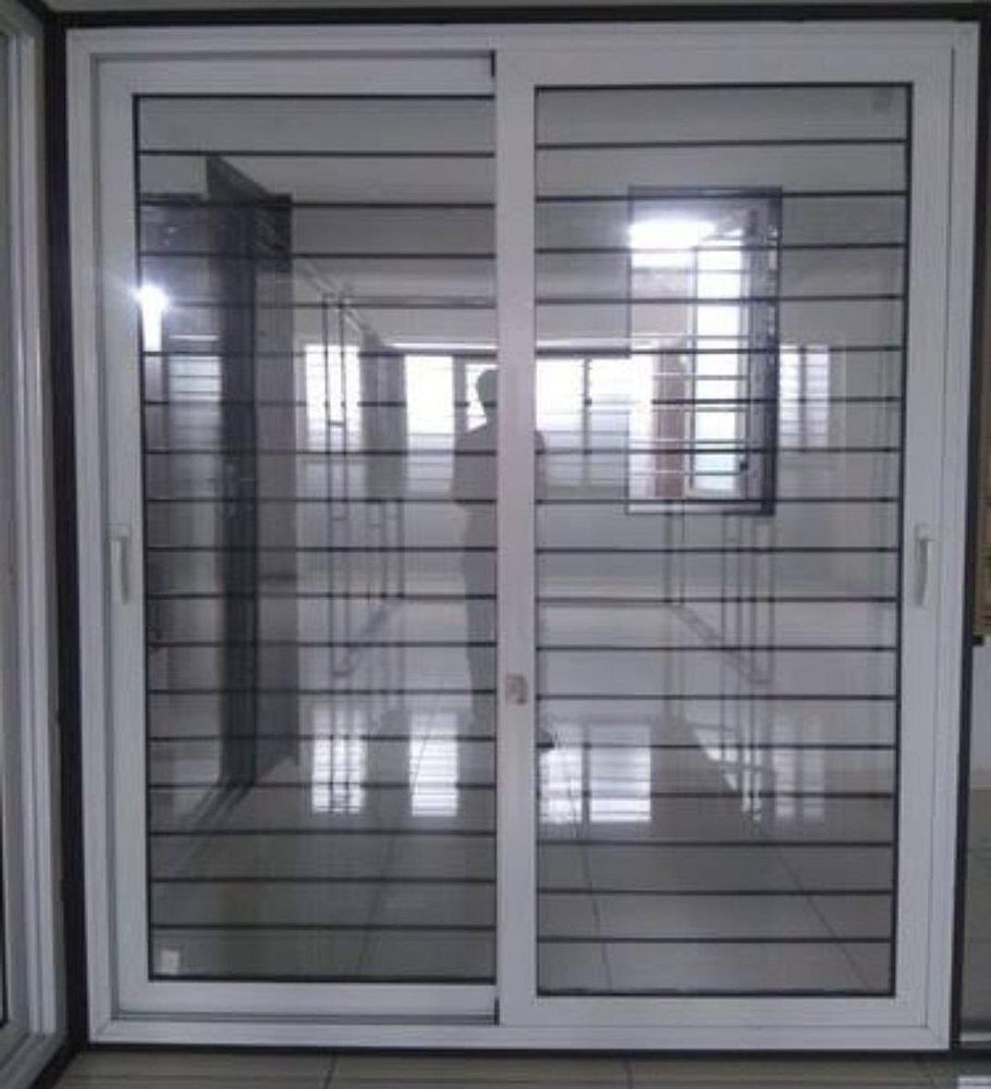 L Handle White uPVC Door with safety Grill, Upto 18 mm