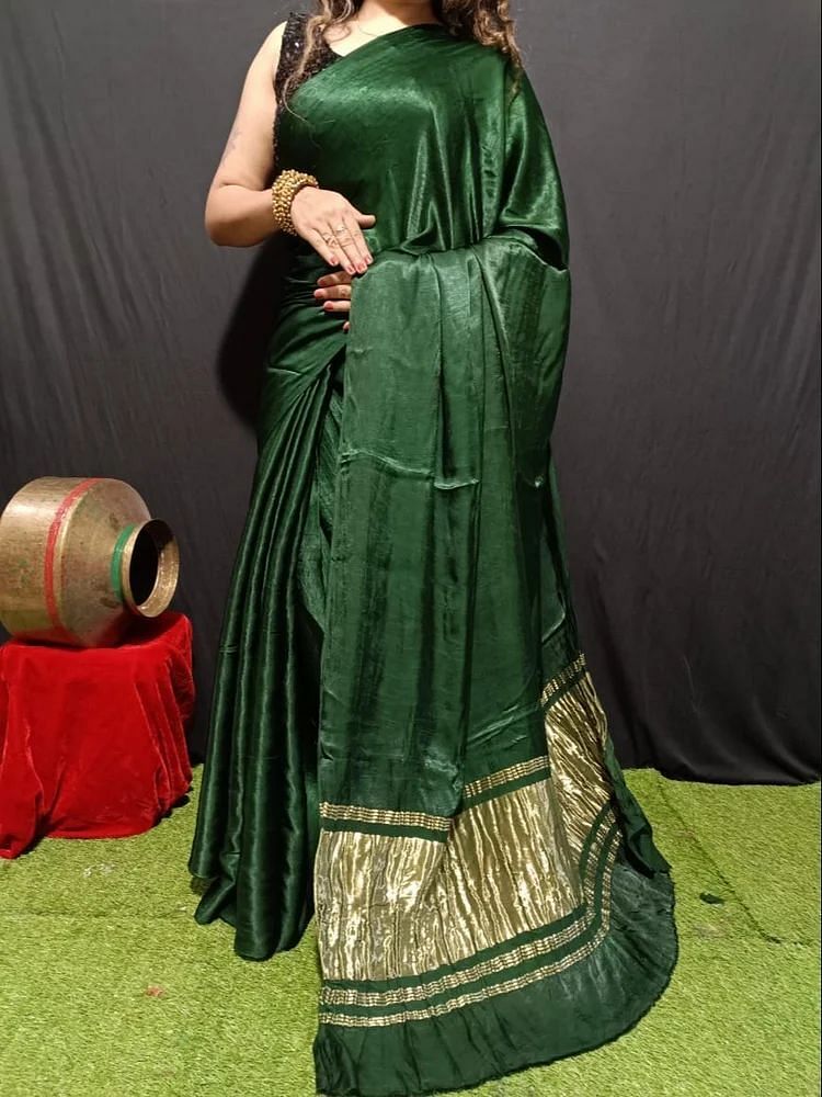 Ladies Dark Green Printed Pure Silk Saree, 6.3 m (with blouse piece)