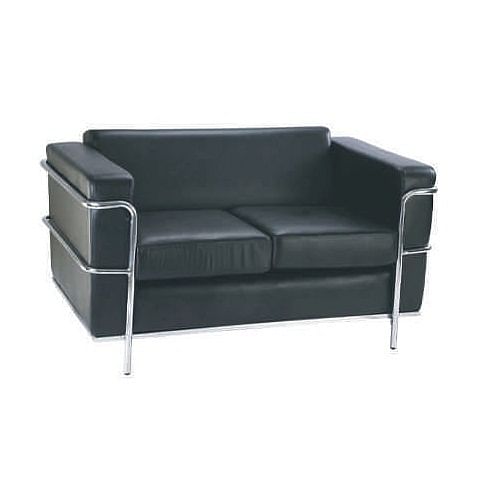 Leather Black Two Seater Office Sofa