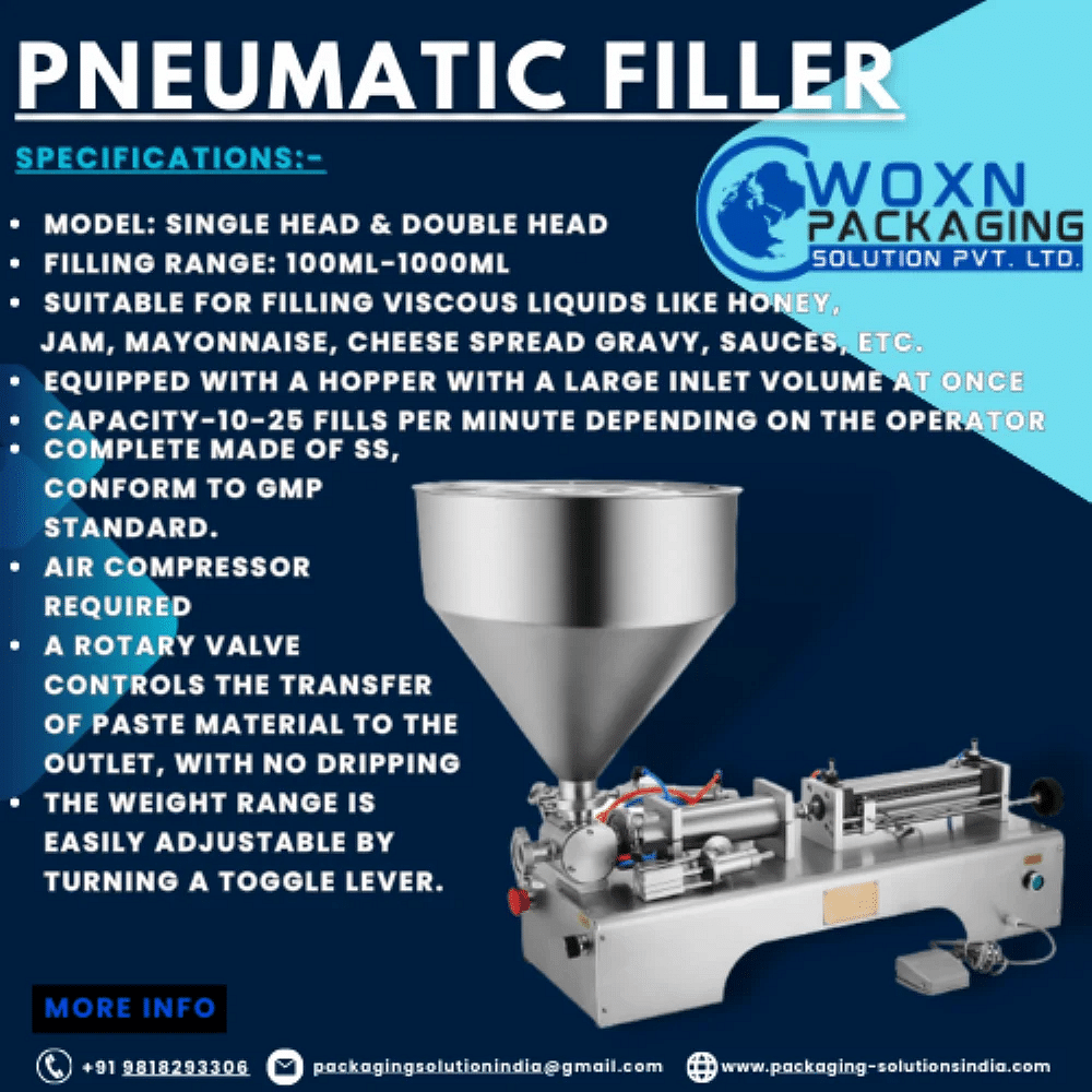 Liquids Single Head Pneumatic Filler, Filling Range: 100-1000ML, 440V