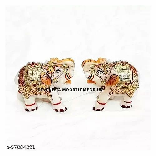 Marble Elephant Pair Statue