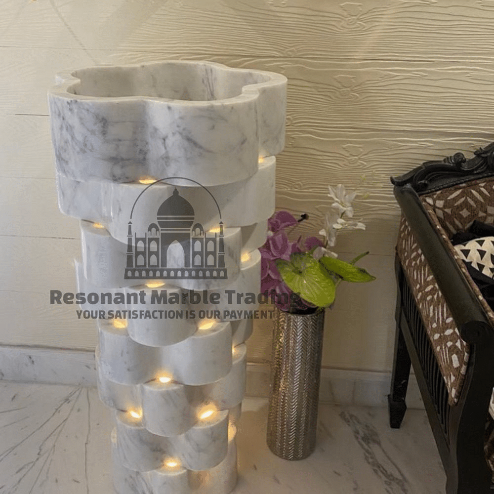 Marble Floral Pedestal Wash Basin