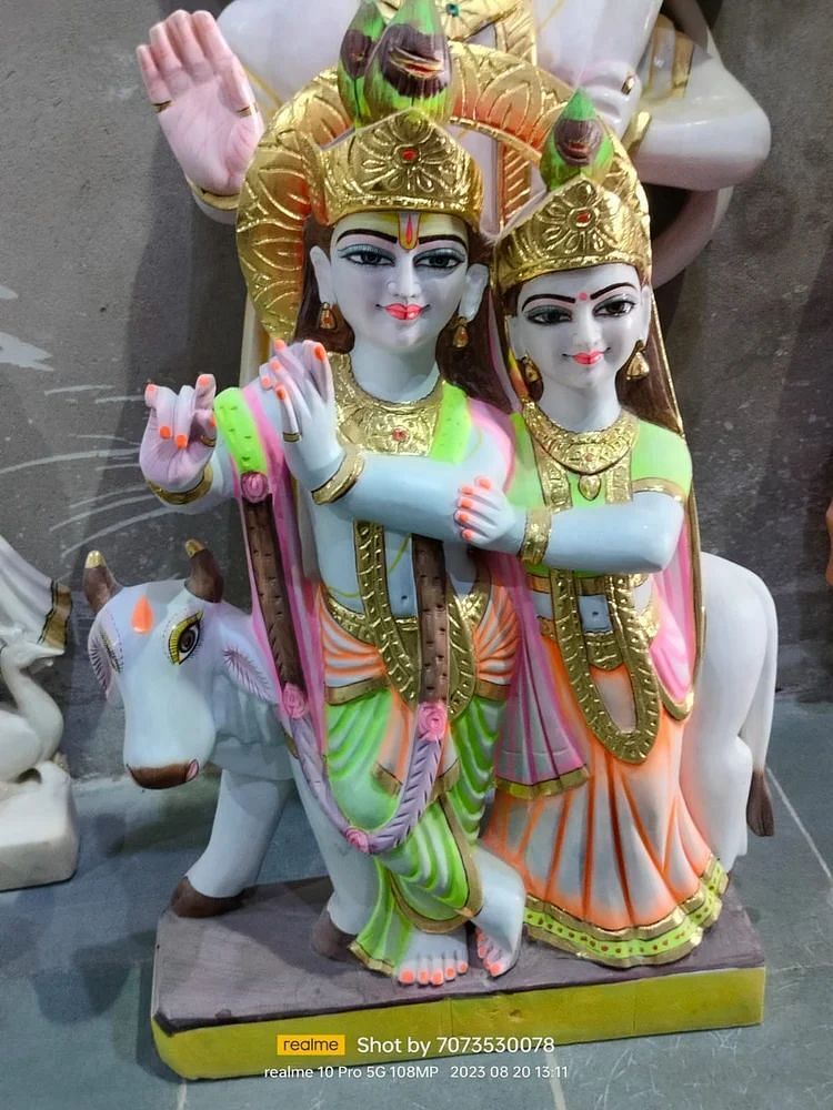 Marble Radha Krishna Sitting Statue