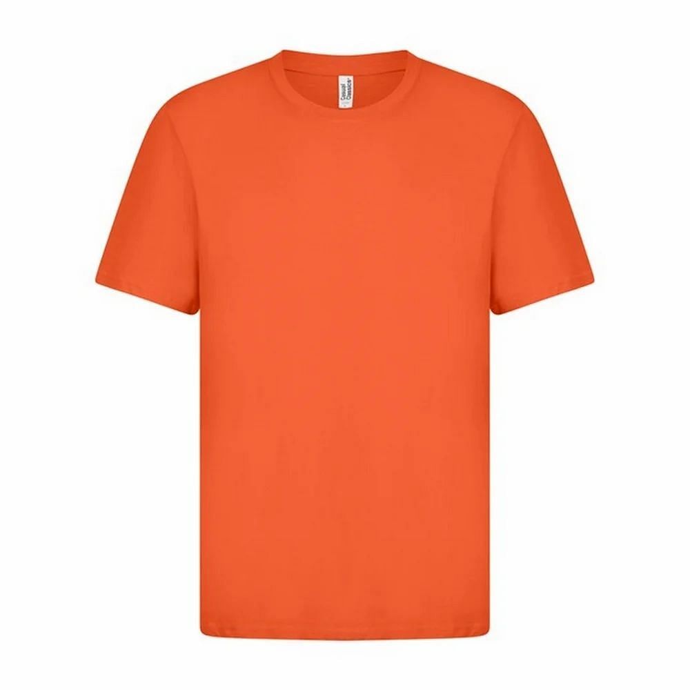 Men Orange Plain Cotton T Shirt, Round Neck