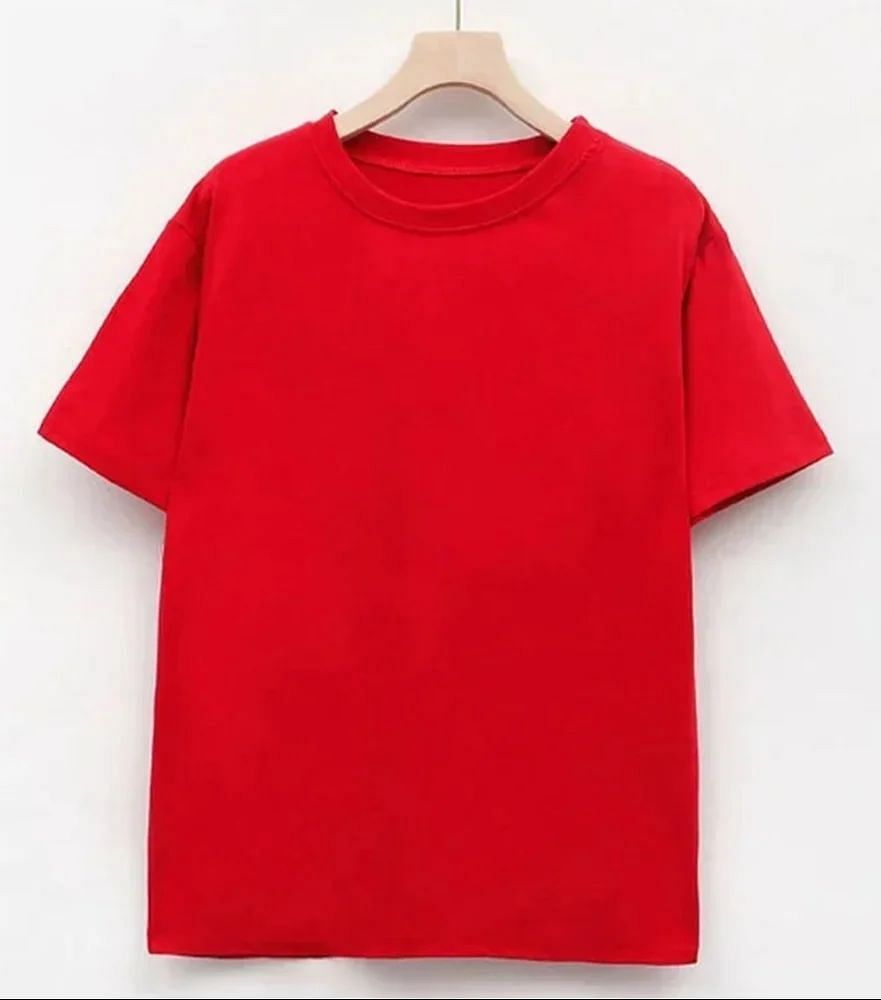 Men Red Plain Cotton T Shirt, Round Neck