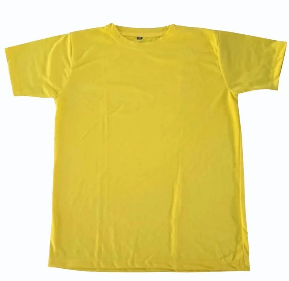 Men Yellow Plain Cotton T Shirt, Round Neck