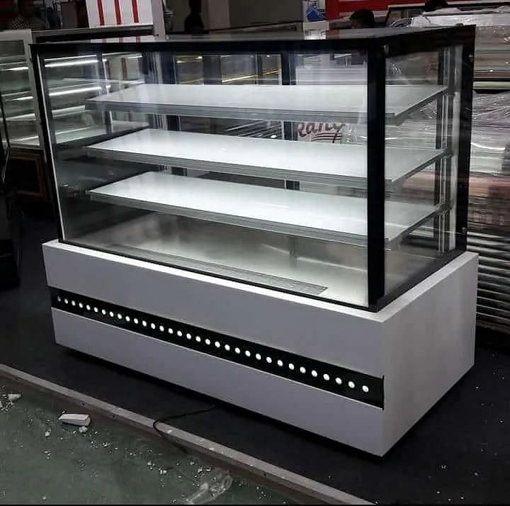 Metal And Glass White Square Cake Display Counter