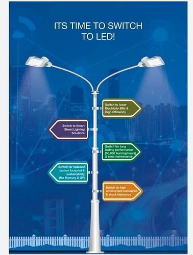 Mild Steel Single-Arm Street LIGHT POLL LED, 9m