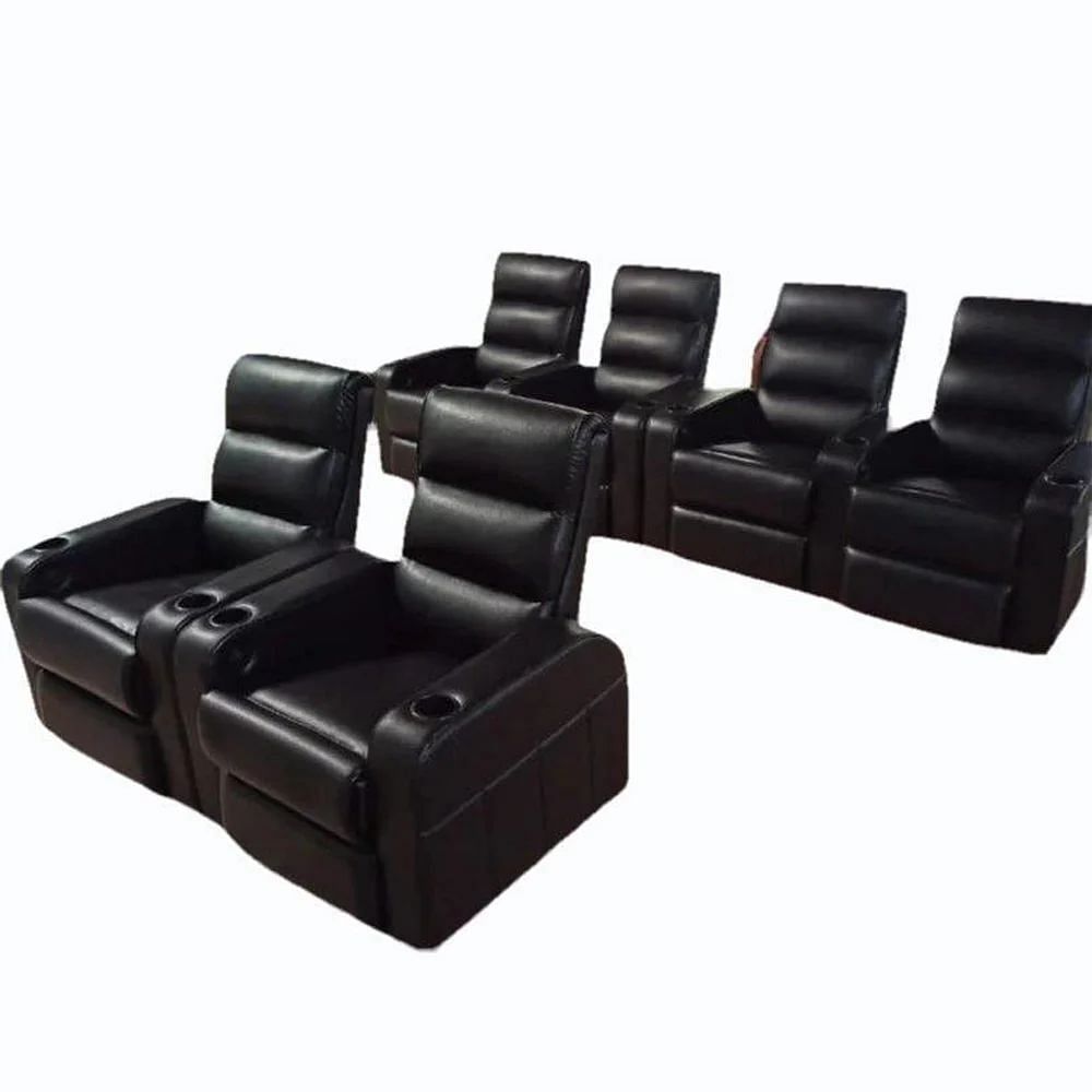 Motorized Black Leather Recliner Sofa