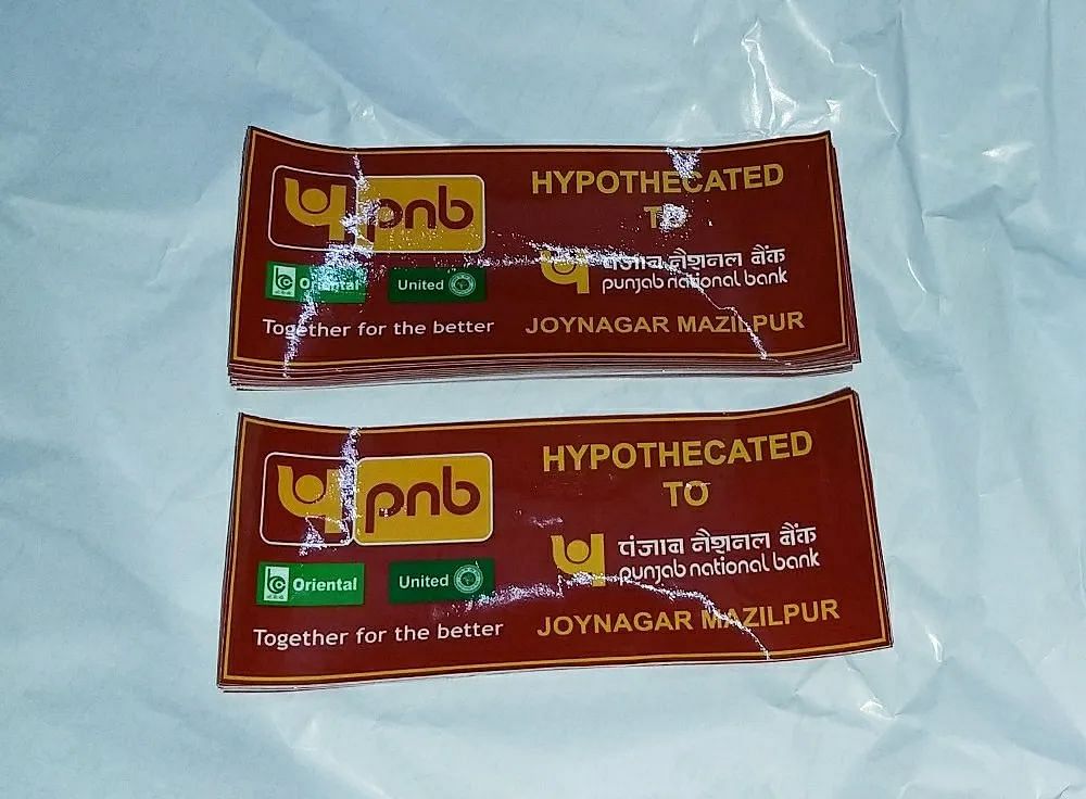 Multicolor PNB PVC Vinyl Hypothecation Stickers, Packaging Type: Packet