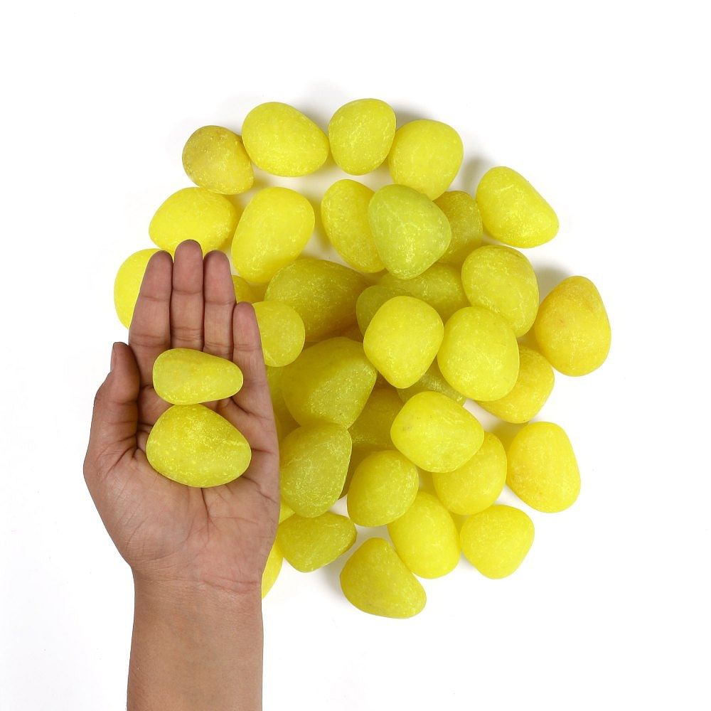 Natural Stone,Pebble Stone Dyed, Smooth, Matte Lemon Yellow Candy Pebbles, Dimensions: 26 Mm