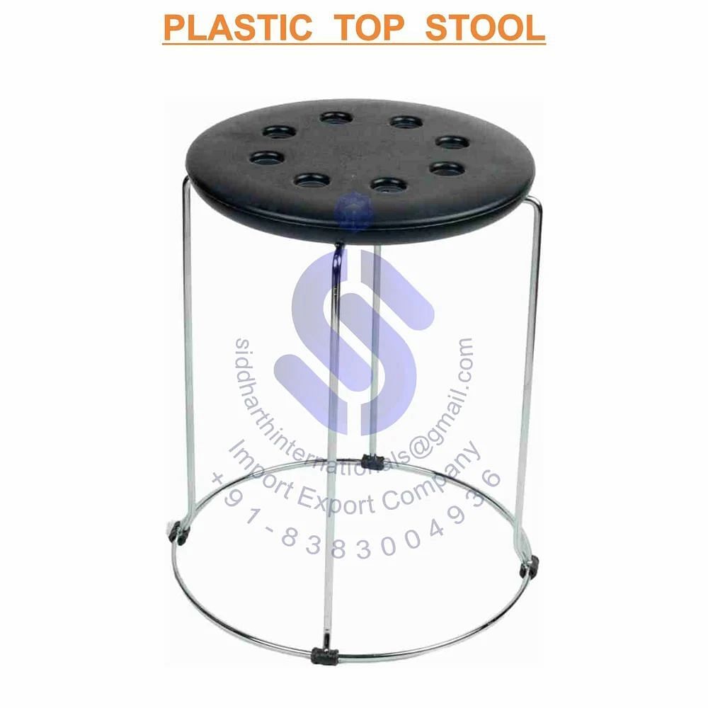 NEELGAGAN Polished Plastic Top Steel Stool, Size: 2 Feet