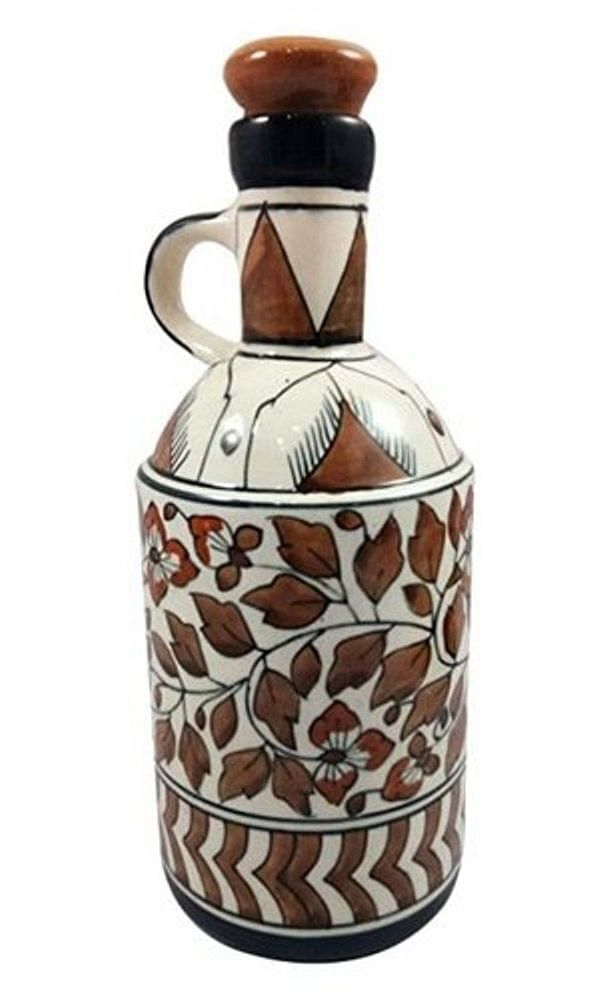 Ocean Brown Ceramic Bottle with top cap, Use For Storage: Multipurpose, 1 Litre