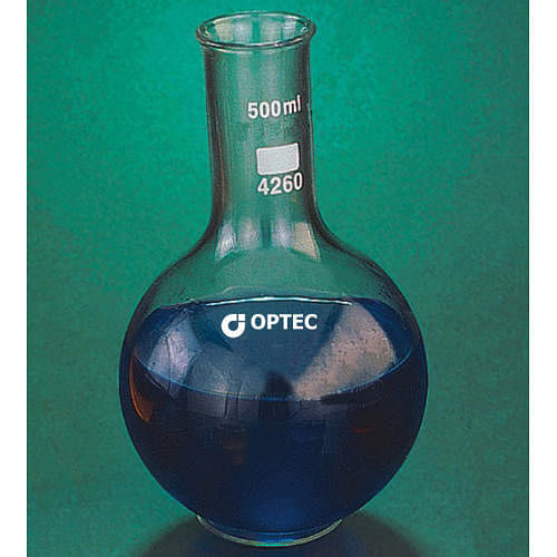 OPTEC Borosilicate Glass Flasks Boiling Flat Bottom Narrow Neck, Size: Various Sizes Available