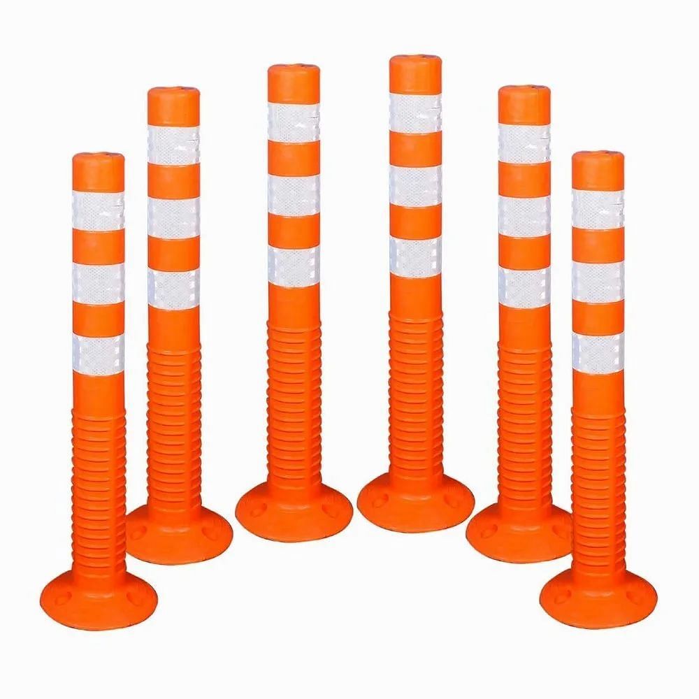 Orange and White Plastic Traffic Spring Post, For Road Safety