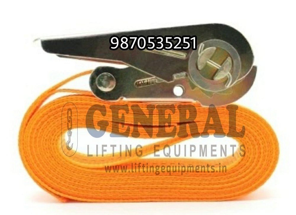 Orange Polyester Container Ratchet Lashing Strap, For Transportation