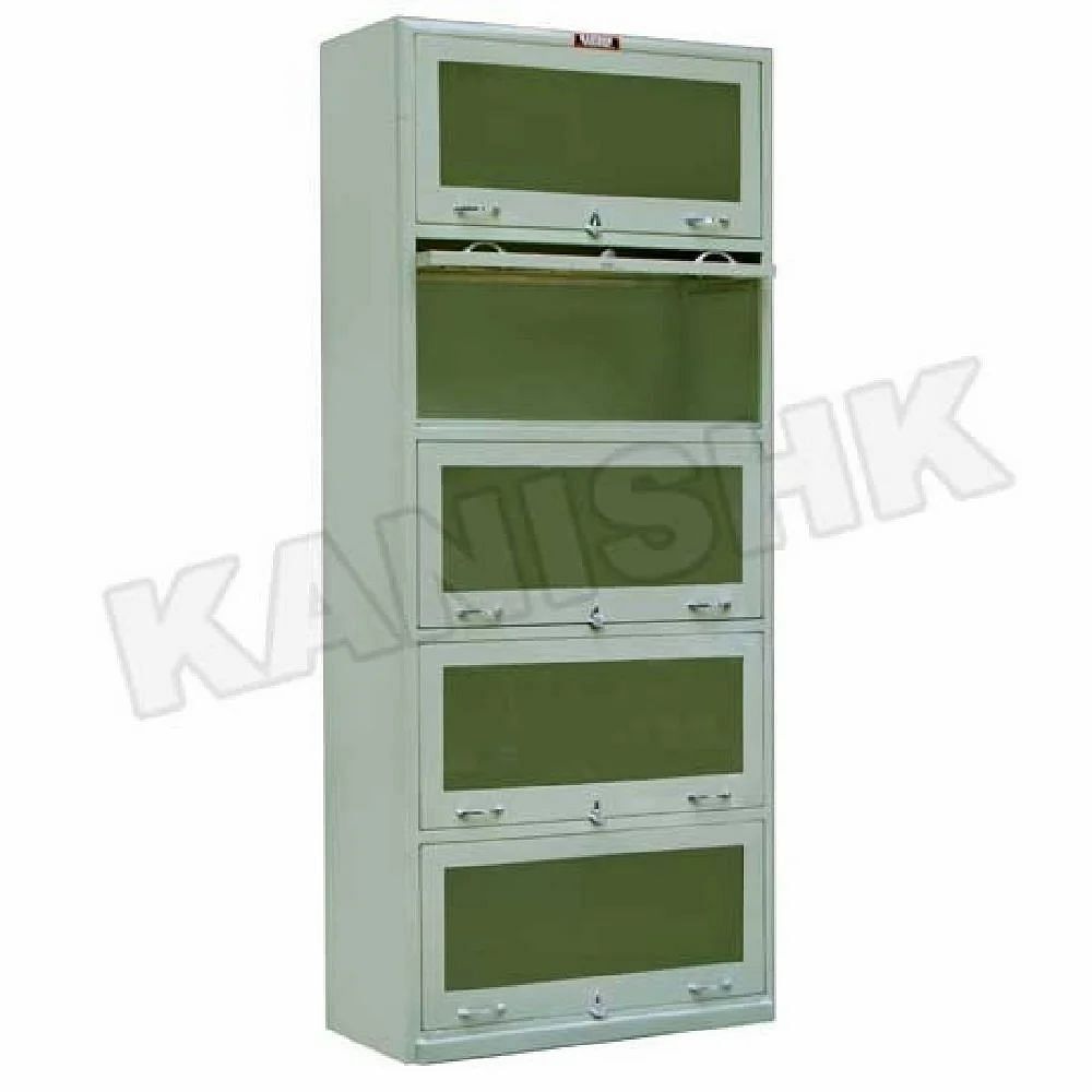 Paint Coated 5 Glass Sliding Doors Book Case, For Library, Free Standing